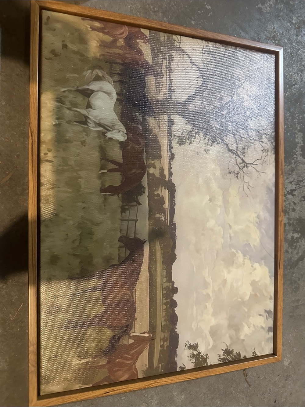 Rustic Horse Meadow Art Print in Brown & Green